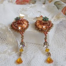 BO Souffle d'Automne chic Ethnic embroidered with Swarovski crystals, two 1960's bohemian glass cabochons, resin roses and seed beads